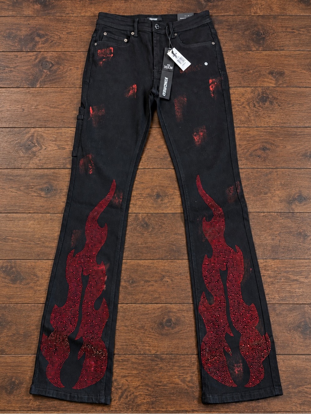 Kindred Rhinestone Flame Bootcut Jeans Black 30x36 NWT